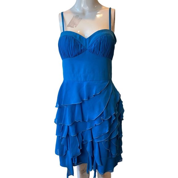 Guess Womens Frill Mini Dress Pleated Ruffle Layered Adjustable Strap Blue SZ 8 - Picture 1 of 8